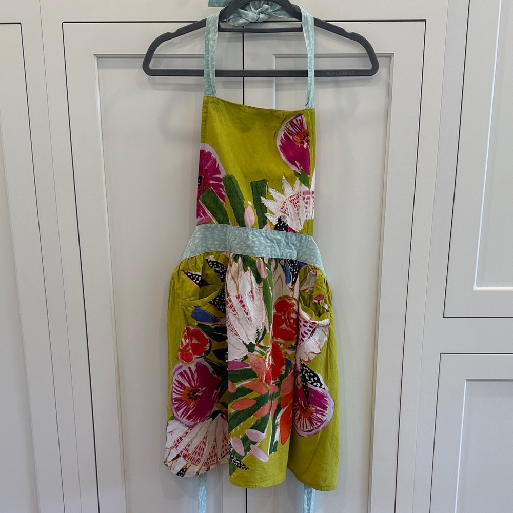 Anthropologie Chartreuse Apron with White Detail